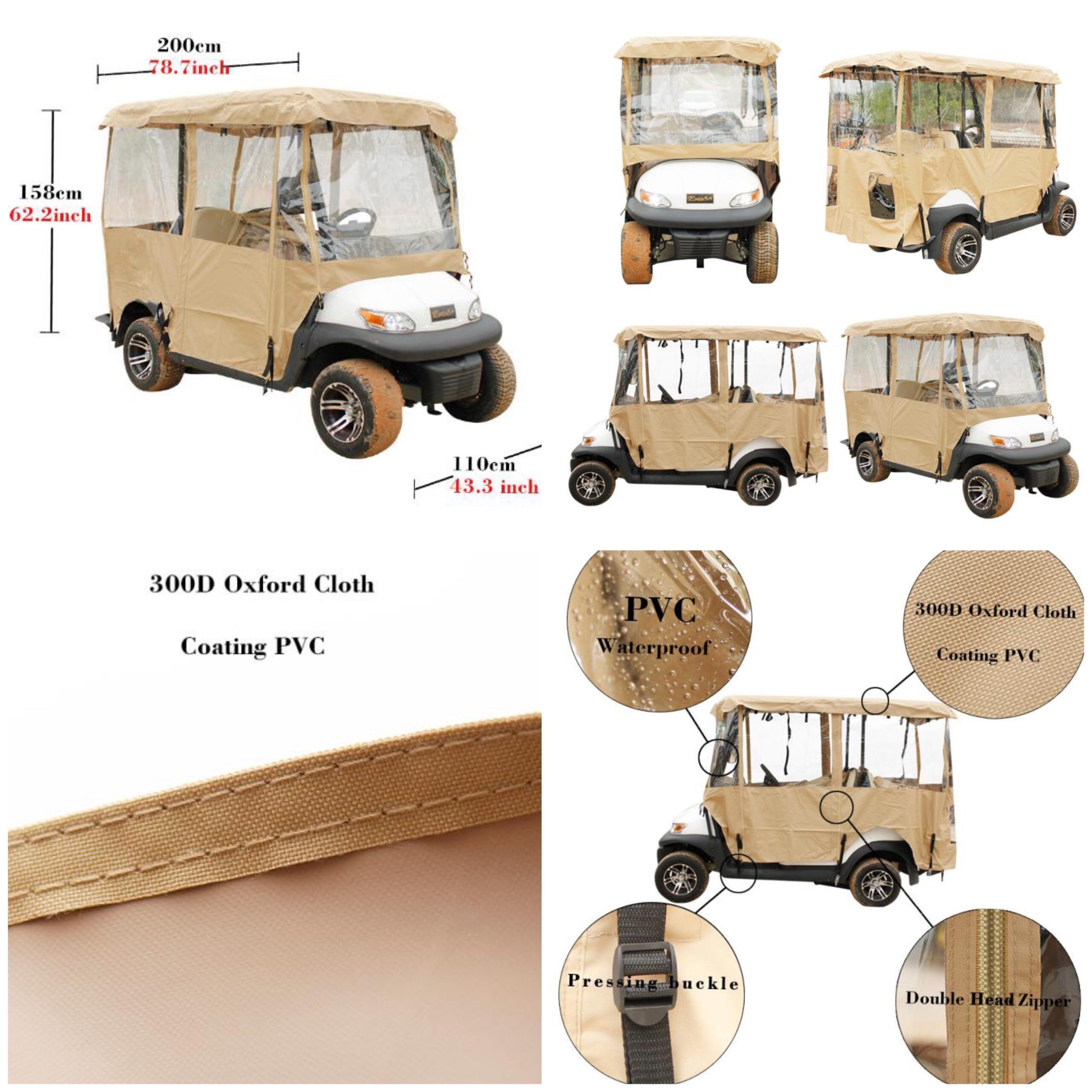4 Seater Golf Cart Cover, 300D Waterproof Driving Enclosure with Transparent Windows - Image 3