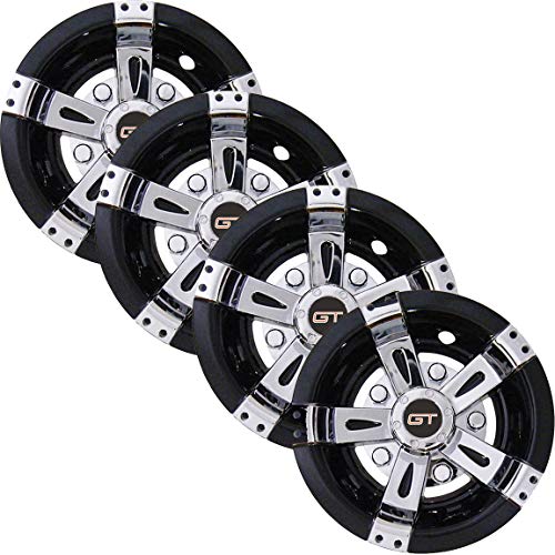 Golf Cart Hubcaps 8 inch Set of 4 Universal Golf Cart Wheel Covers in Brilliant Chrome and Gloss Black Finish - Universal Fit for Carts with 8" Wheels